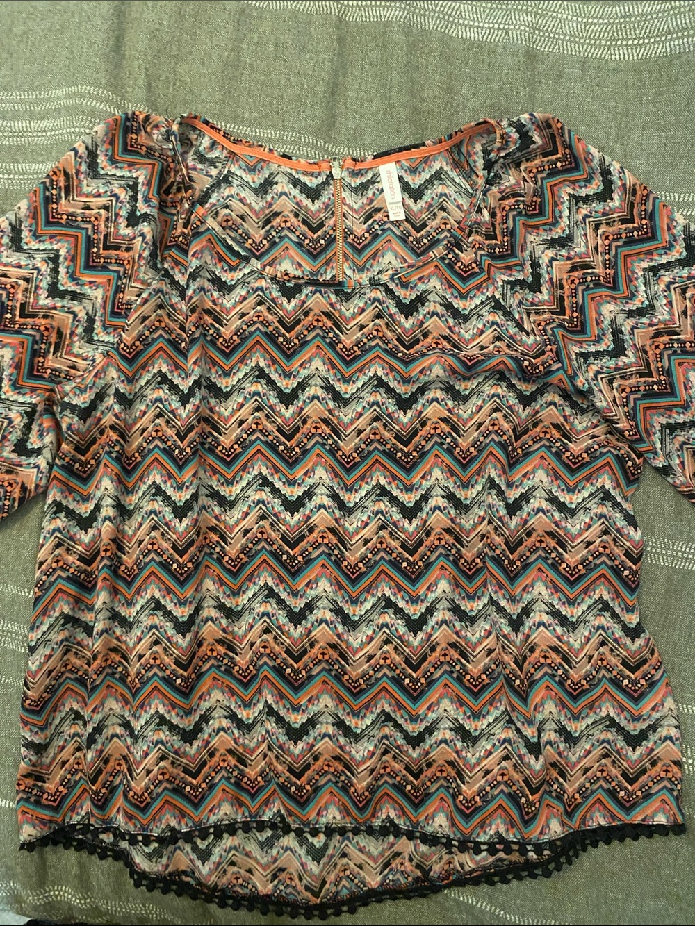 Xhilaration Chevron Zigzag Short Sleeve Blouse - Coral, Teal, Black